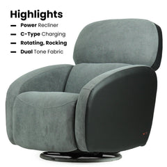 Hush Hiven Pebble Single Seater Motorized Recliner Chair Dual Tone Boucle & Leatherette